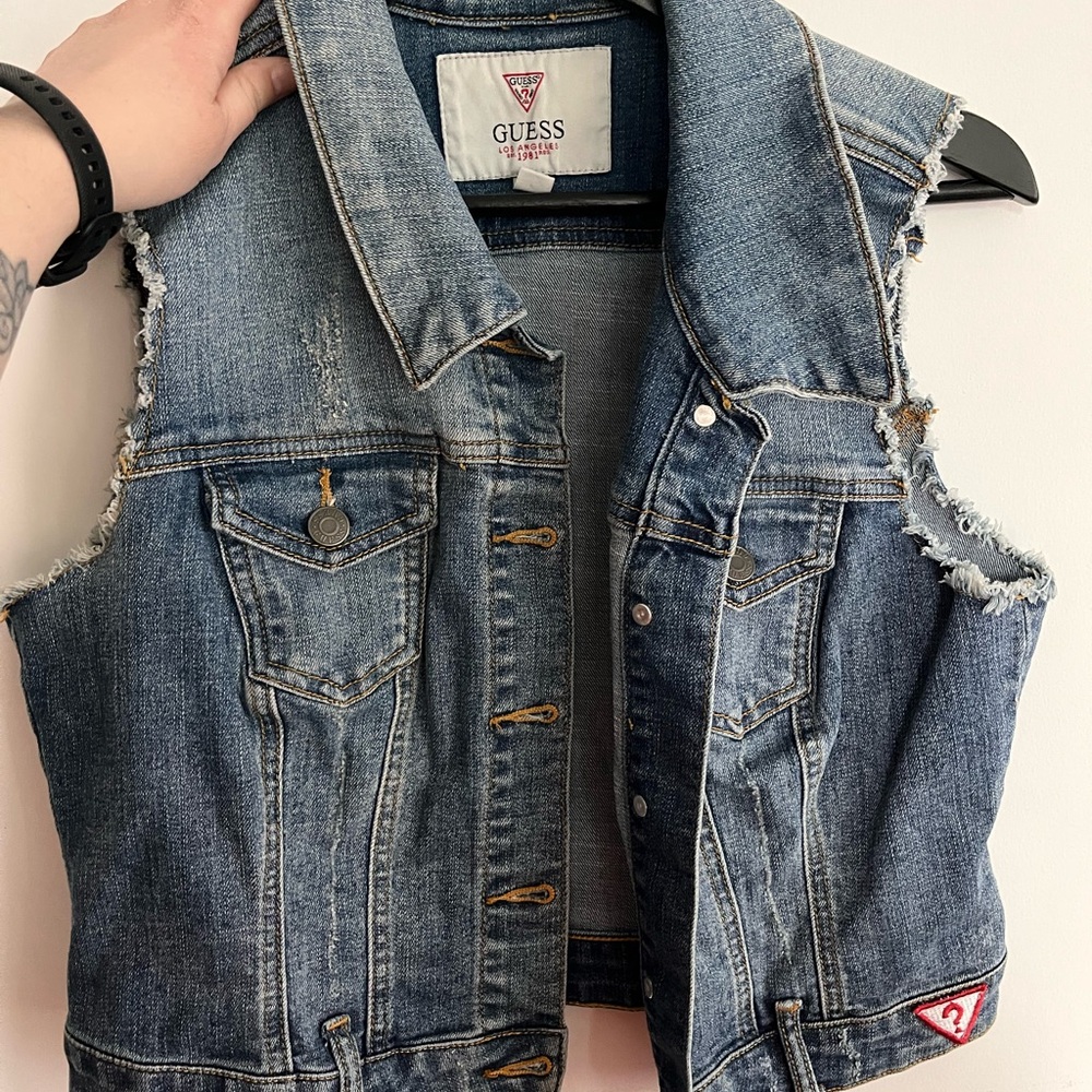 Guess Blue Sleeveless Denim Vest